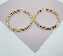 Load image into Gallery viewer, Large 18k Gold Filled Plain Hoop Earrings 2 inches or 50mm Diameter Selena Inspired Hoops
