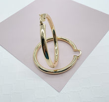 Load image into Gallery viewer, Large 18k Gold Filled Plain Hoop Earrings 2 inches or 50mm Diameter Selena Inspired Hoops