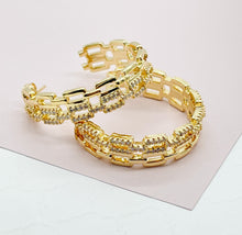Load image into Gallery viewer, 18k Gold Filled Chain Link Hoop Earrings with Cubic Zirconia