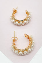 Load image into Gallery viewer, 18k Gold filled Hoop Earrings Featuring A Wire Wrap of Pearls Around The Hoop
