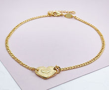Load image into Gallery viewer, 18k Gold Filled Curb Chain Anklet: Puffy Heart Charm