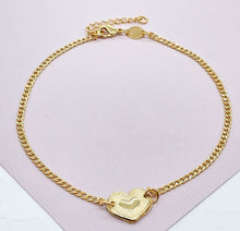 Load image into Gallery viewer, 18k Gold Filled Curb Chain Anklet: Puffy Heart Charm