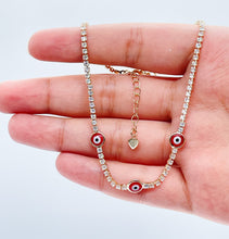 Load image into Gallery viewer, 18k Gold Filled Evil Eye Anklet Featuring Cubic Zirconia Chain