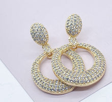 Load image into Gallery viewer, 18k Gold Filled Cubic Zirconia Oval Dangle Earrings