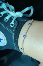 Load image into Gallery viewer, 18k Gold Filled Evil Eye Anklet Featuring Cubic Zirconia Chain