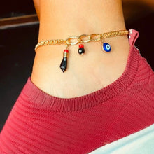 Load image into Gallery viewer, 18k Gold Filled Cuban Link Anklet: Evil Eye & Figa Charms