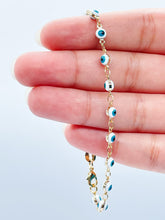 Load image into Gallery viewer, 18k Gold Filled 16 Small Blue Evil Eye Connected Bracelet Hypoallergenic Jewelry