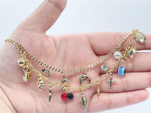 Load image into Gallery viewer, 18k Gold Filled Luck Charms Bracelet Protection, Good Luck, Money Prosperity Featuring Evil Eyes, "Figa", Clover, Crystals, Guadalupe