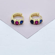 Load image into Gallery viewer, 18k Gold Filled Three Stones Huggie Earrings Hypoallergenic Jewelry