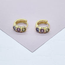 Load image into Gallery viewer, 18k Gold Filled Three Stones Huggie Earrings Hypoallergenic Jewelry