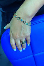 Load image into Gallery viewer, 18k Gold Filled Charm Bracelet Featuring Seven Hearts and Seven Colorful Evil Eyes