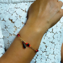 Load image into Gallery viewer, 18k Gold Filled Figa Hand Bracelet: Black Azabache Stone, Figaro Chain
