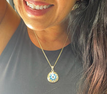 Load image into Gallery viewer, 18k Gold Filled 20mm Protection Blue Evil Eye Charm Gold Pendant