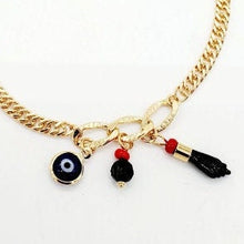 Load image into Gallery viewer, 18k Gold Filled Cuban Link Anklet: Evil Eye & Figa Charms