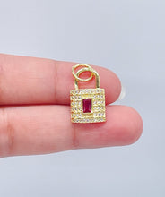 Load image into Gallery viewer, 18k Gold Filled Lock Charm with Micro Pave Cubic Zirconia Featuring Dainty