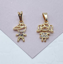 Load image into Gallery viewer, 18k Gold Filled Kids Charm: Boy or Girl with Cubic Zirconia