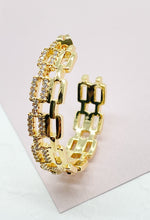 Load image into Gallery viewer, 18k Gold Filled Chain Link Hoop Earrings Featuring Cubic Zirconia, Dainty Curb