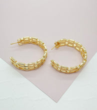 Load image into Gallery viewer, 18k Gold Filled Chain Link Hoop Earrings Featuring Cubic Zirconia, Dainty Curb
