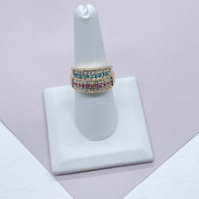 Load image into Gallery viewer, 18k Gold Filled Colorful Patterned Ring Featuring Light Blue, Magenta And Clear Cubic Zirconia