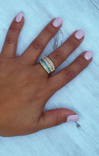 Load image into Gallery viewer, 18k Gold Filled Colorful Patterned Ring Featuring Light Blue, Magenta And Clear Cubic Zirconia
