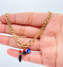 Load image into Gallery viewer, 18k Gold Filled Cuban Link Anklet: Evil Eye & Figa Charms