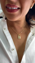 Load image into Gallery viewer, 18k Gold Filled Lock Charm: Micro Pave Cubic Zirconia, Synthetic Ruby Pendant