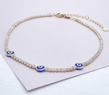 Load image into Gallery viewer, 18k Gold Filled Evil Eye Anklet Featuring Cubic Zirconia Chain