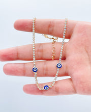 Load image into Gallery viewer, 18k Gold Filled Evil Eye Anklet Featuring Cubic Zirconia Chain