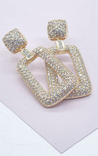 Load image into Gallery viewer, 18K Gold Filled Square Micro Pave Cubic Zicornia Dangling Party Earrings