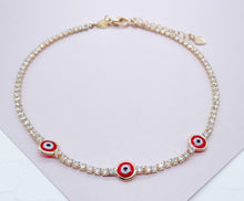 Load image into Gallery viewer, 18k Gold Filled Evil Eye Anklet Featuring Cubic Zirconia Chain Wholesale