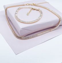 Load image into Gallery viewer, 18k Gold Filled Baguette Cubic Zirconia Choker Necklace and Bracelet Set