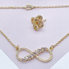 Load image into Gallery viewer, 18k Gold Filled Infinity Baguete And Micro Pave Zirconia Set Necklace And Earrings