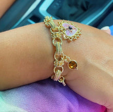Load image into Gallery viewer, 18k Gold Filled Charm Bracelet: Enamel, Cross, Heart, Crystals