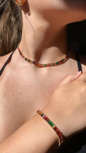 Load image into Gallery viewer, 18k Gold Filled Choker Necklace And Bracelet Set With Colorful Baguette Cubic