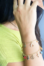 Load image into Gallery viewer, 18k Gold Filled Luck Charms Bracelet Protection, Good Luck, Money Prosperity Featuring Evil Eyes, "Figa", Clover, Crystals, Guadalupe