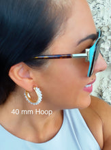 Load image into Gallery viewer, 18k Gold filled Hoop Earrings Featuring A Wire Wrap of Pearls Around The Hoop