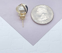 Load image into Gallery viewer, 18k Gold Filled Pearl Stud Earrings: Wrapped in Gold Thread