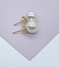 Load image into Gallery viewer, 18k Gold Filled Plain Simulated Pearl Stud Earrings Available In Sizes 8mm, 10mm, 12mm And Jewelry Making Supplies