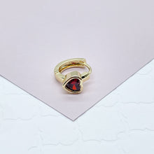 Load image into Gallery viewer, 18k Gold Filled Heart Stone Huggie Small Hoop Earrings Hypoallergenic Jewelry Available in Ruby, Crystal, Pink And Lilac Colors