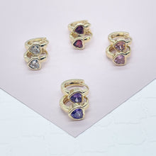 Load image into Gallery viewer, 18k Gold Filled Heart Stone Huggie Small Hoop Earrings Hypoallergenic Jewelry Available in Ruby, Crystal, Pink And Lilac Colors