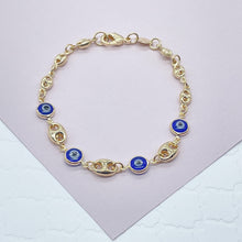 Load image into Gallery viewer, 18k Gold Filled Mariner Link Mixed Blue & / or Red Eye Bracelet And Necklace
