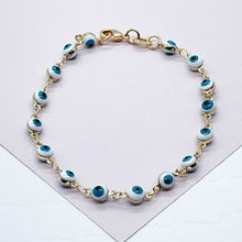 Load image into Gallery viewer, 18k Gold Filled 16 Small Blue Evil Eye Connected Bracelet Hypoallergenic