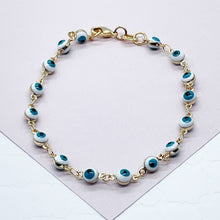 Load image into Gallery viewer, 18k Gold Filled 16 Small Blue Evil Eye Connected Bracelet Hypoallergenic Jewelry