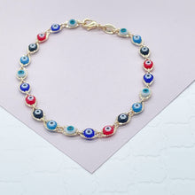 Load image into Gallery viewer, 18k Gold Filled Multi Color Evil Eye Bracelet Necklace Set