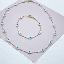 Load image into Gallery viewer, 18k Gold Filled Baby Blue Evil Eye Bracelet Necklace Set