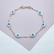 Load image into Gallery viewer, 18k Gold Filled Baby Blue Evil Eye Bracelet Necklace Set