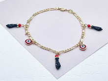 Load image into Gallery viewer, 18k Gold Filled Evil Eye & Figa Anklet - Figaro Chain