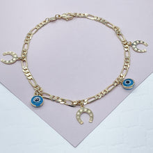Load image into Gallery viewer, 18k Gold Filled Evil Eye & Horse Shoe Anklet Hypoallergenic Jewelry