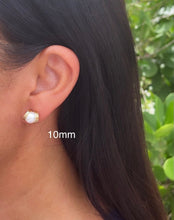 Load image into Gallery viewer, 18k Gold Filled Pearl Stud Side Wrapped By Gold Wire Hoop Detail, Small And Medium Size Available,