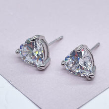 Load image into Gallery viewer, 18k Silver Filled 9mm Heart Shape Cubic Zirconia Stud Earrings